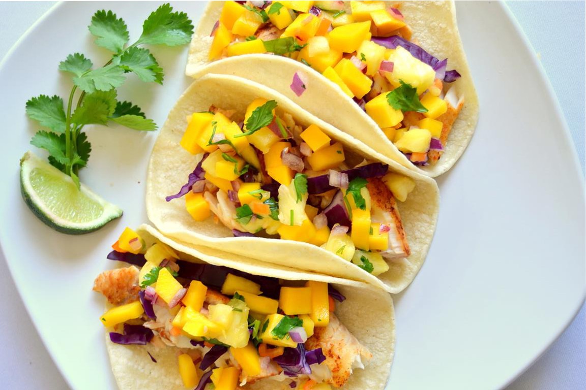 CHICKEN TACOS WITH MANGO-AVOCADO SALSA!!