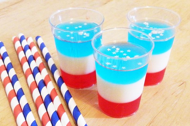 RED WHITE AND BLUE JELLO SHOTS!!