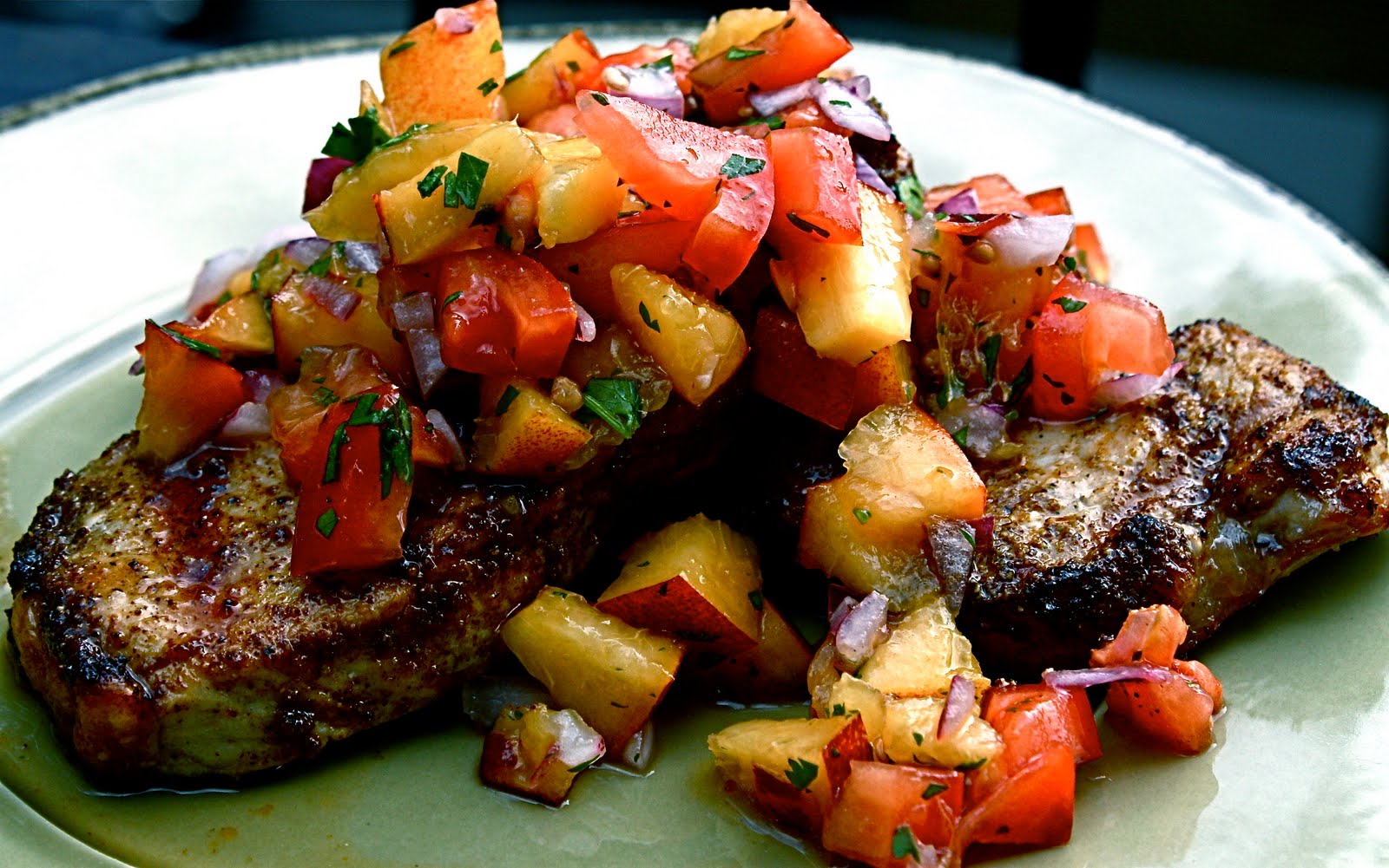 GRILLED PORK CHOPS W/ NECTARINE SALSA!!